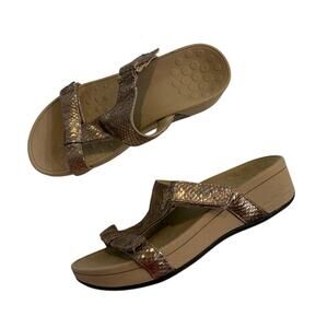 Vionic Pacific Ellie T Strap Sandals Rose Gold Snakeskin Orthaheel Womans 7